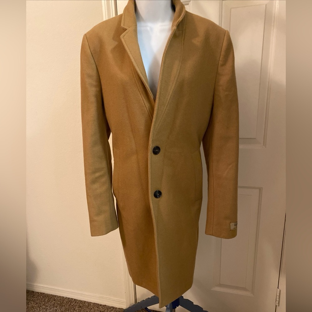 Zara Wool Blend Collared Classic  Camel Coat Medium